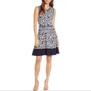 Eliza J Print Fit & Flare Sweater Dress Medium NWOT